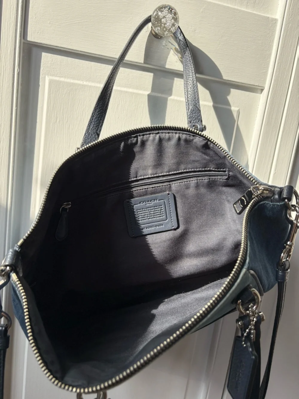 Coach Two-Tone Blue Denim Tote with Black Leather Trim - Picture 6 of 6